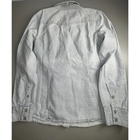 Gap 1969 Denim Pearl Snap Shirt Womens XL Light Blue Stripe Western Country - Picture 4 of 14